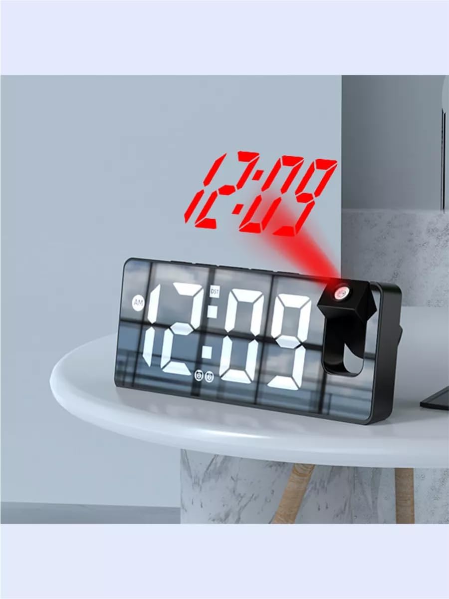 Projection Alarm Clock with USB Charging and Rotatable Mirror Display