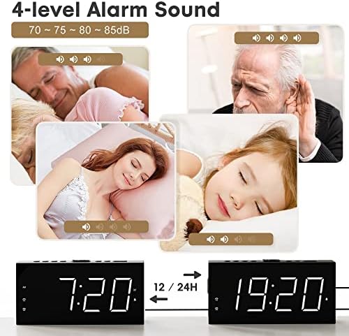 75 Inch LED Alarm Clock with Dual Alarms and USB Charging