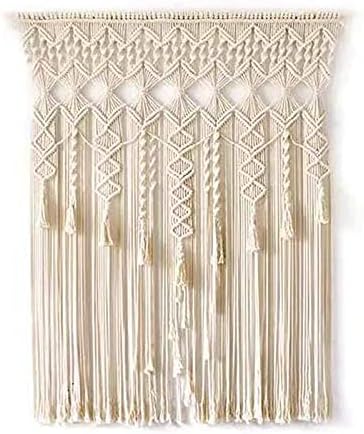 Boho Macrame Curtain for Window Doorway Handmade Beige