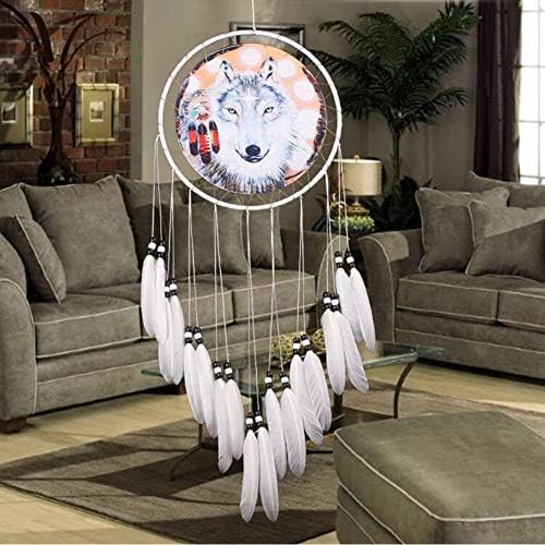 Wolf Dream Catcher Handmade White Feather Decor
