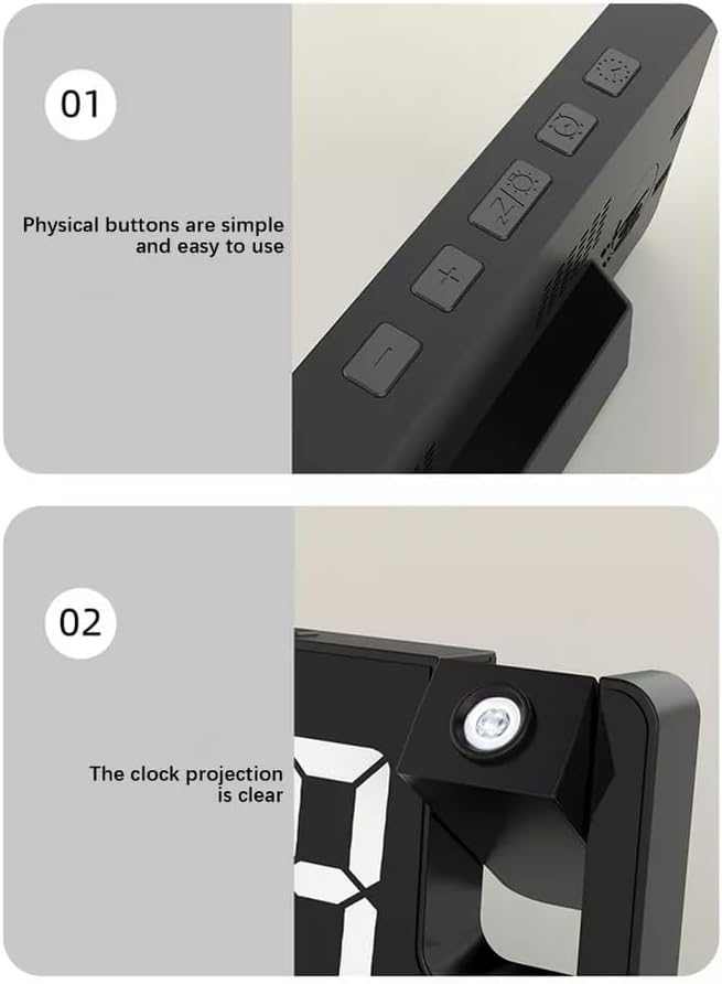 Projection Alarm Clock with USB Charging and Rotatable Mirror Display