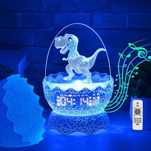 Cute Dinosaur Egg Alarm Clock with Night Light and Bluetooth Speaker