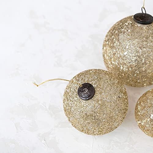Creative Co Op 5 Inch Round Glass Ball Ornament with Beads in Gold