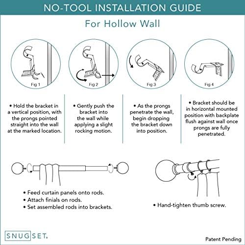Snug Set Nickel Curtain Rod 36-72 Inch Adjustable No Tools