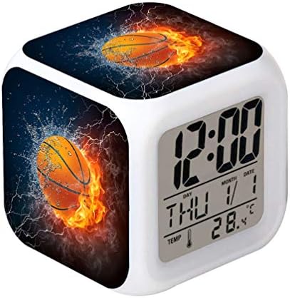MINZEN LED Alarm Clock Basketball Fire Glowing Clock for Kids