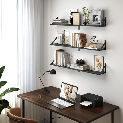 Heimlove Floating Shelves Set of 3 36 Inch Black Wood Wall Mounted