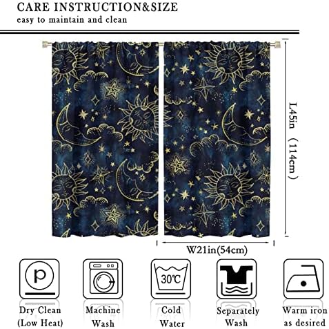 Sun and Moon Curtains Bohemian Art Design 2 Panels 42x45 Inches