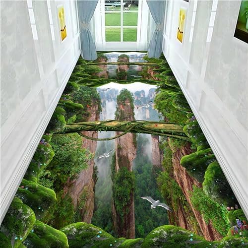 3D Optical Illusion Area Rug 2x7ft Green Corridor Design