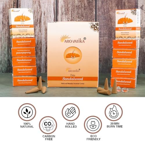 ARO VATIKA Vedic Sandalwood Incense Cones 120 Pack