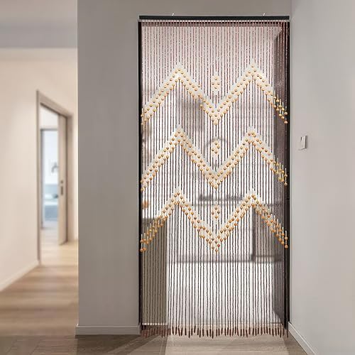 Natural Wood Bamboo Door Beaded Curtain with 52 Beads
