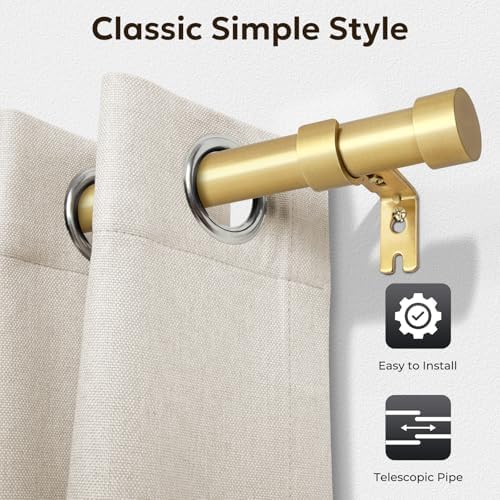 Zeerobee 1 Inch Brushed Gold Curtain Rod 32-120 Inch