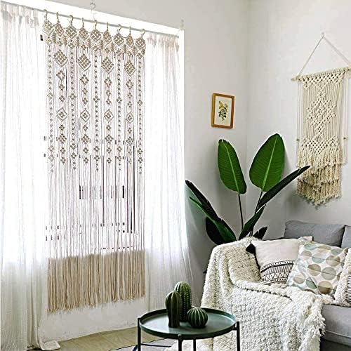 Boho Macrame Curtain with Woven Grommets 79x35 Inches