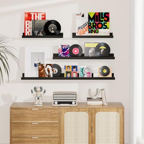 48 Inch Floating Shelf Set of 3 with Lip Black
