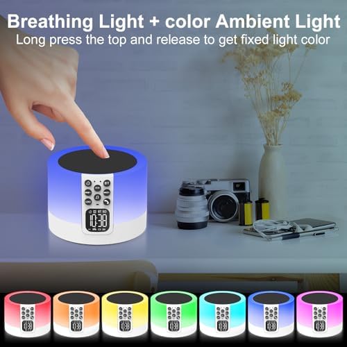 Night Light Bluetooth Speaker Alarm Clock with White Noise and RGB Light