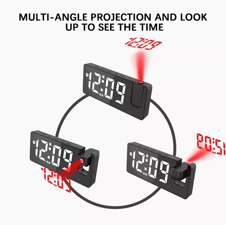 Projection Alarm Clock with USB Charging and Rotatable Mirror Display
