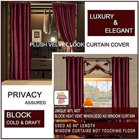Burgundy Red Velvet Luxury Curtain Panel 80 Inches