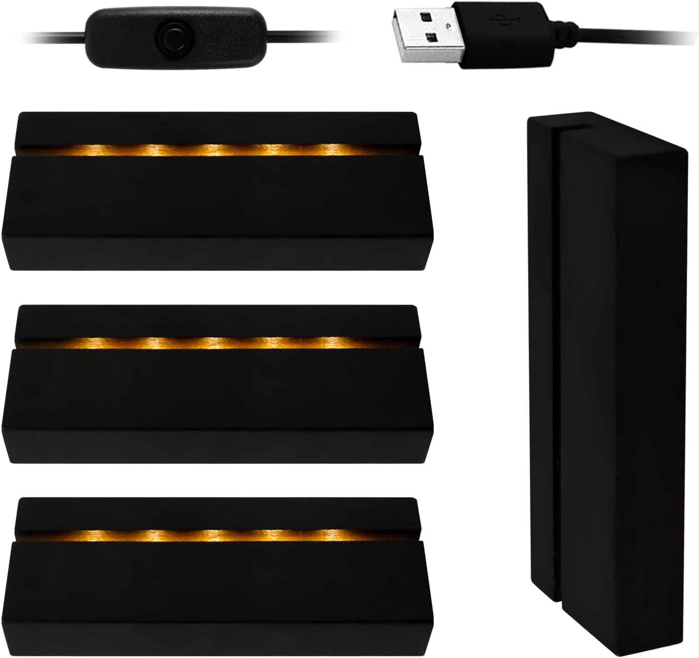 433 Rectangle Wooden LED Light Base with USB Cable 4Pcs