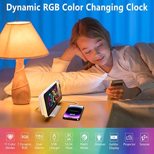 Hanaix 73 Projection Alarm Clock with RGB Display and Dual Alarm