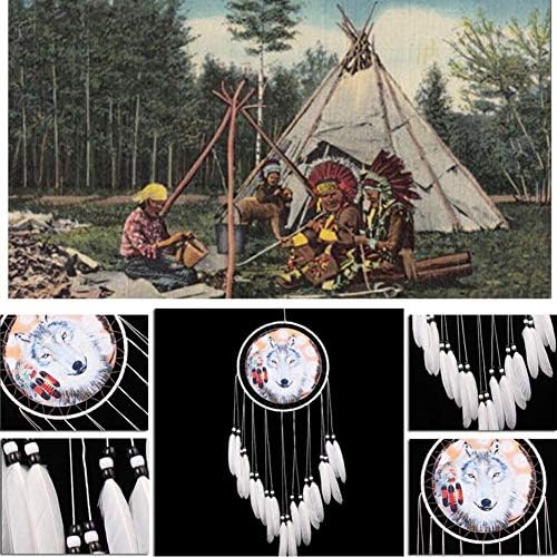 Wolf Dream Catcher Handmade White Feather Decor