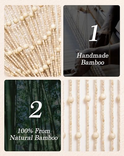 38 Strands Beaded Bamboo Curtain - Beige 354 x 787 Inch