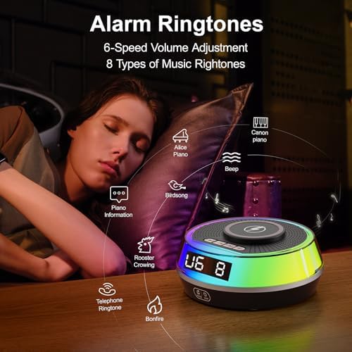 5 in 1 Alarm Clock with Wireless Charger and Bluetooth Speaker