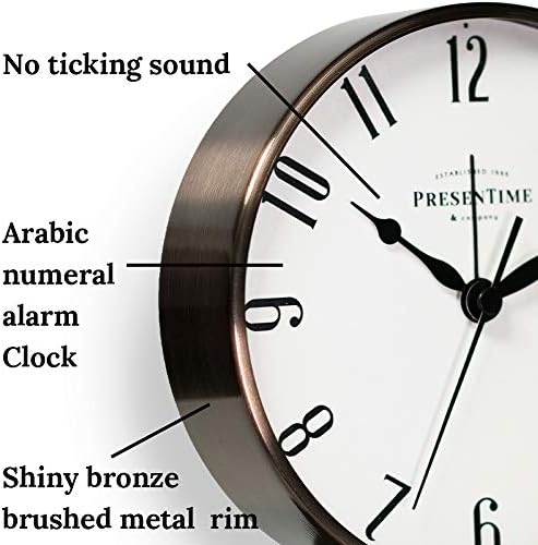 Presentime Co Lewis Mantel Alarm Clock Bronze Finish Silent No Ticking 55x5 Inch