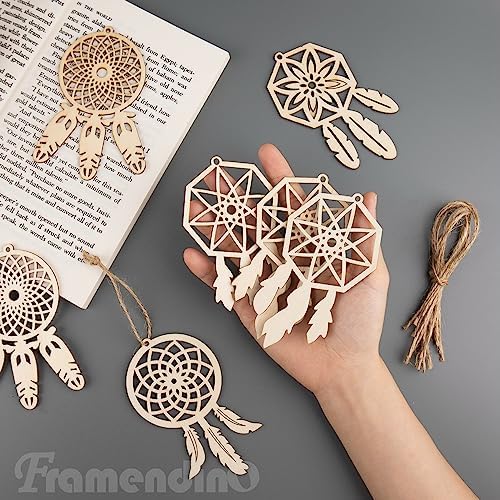 Framendino 40 Pack Wooden Dream Catchers DIY Decor Kit