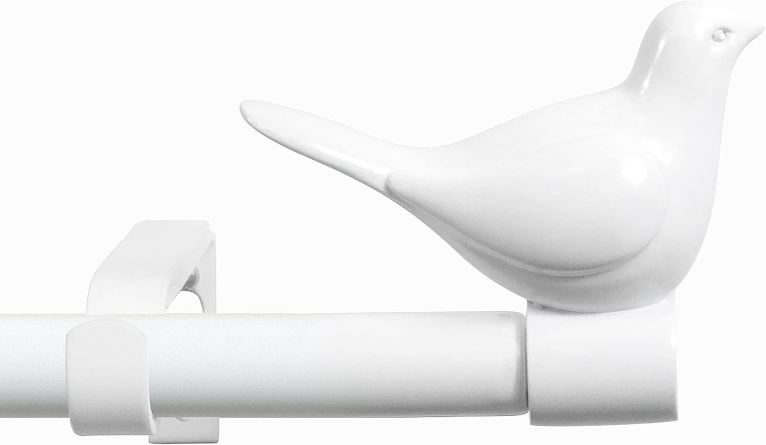 Meriville 34 Farmhouse Curtain Rod with Bird Finials 28-48 Glossy White