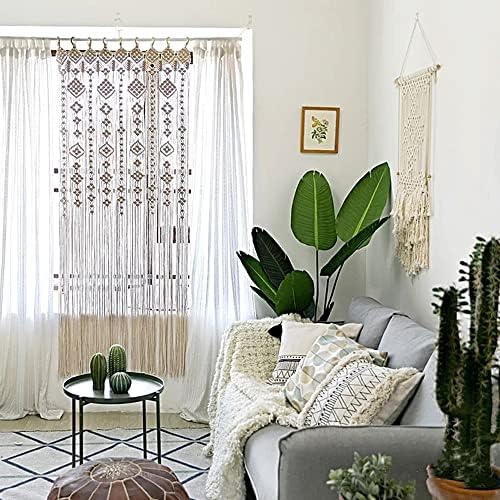 Boho Macrame Curtain with Woven Grommets 79x35 Inches
