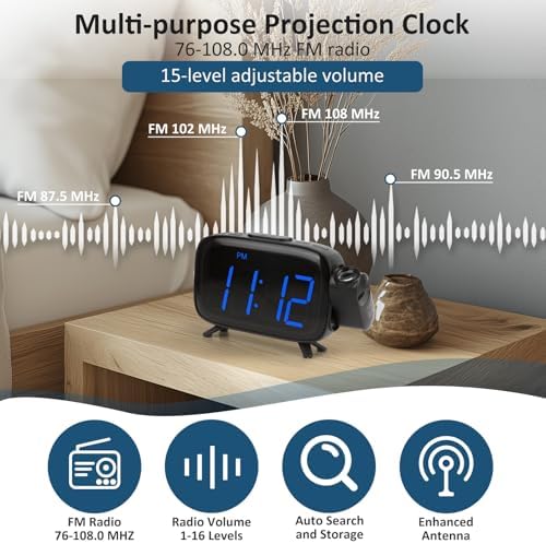 WAIGESEN Digital Projection Alarm Clock with Dual Alarms and FM Radio