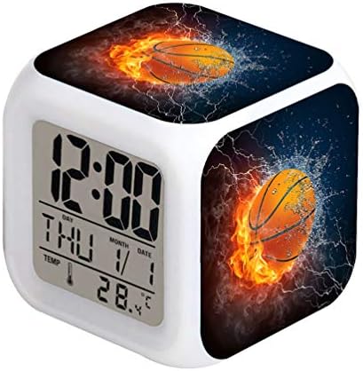 MINZEN LED Alarm Clock Basketball Fire Glowing Clock for Kids