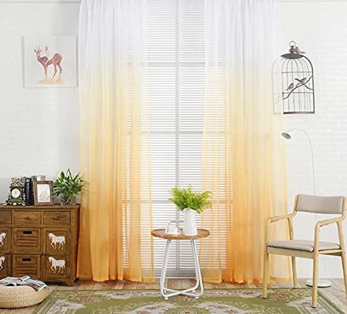 Sheer Curtains Ombre Style Rod Pocket Panel for Living Room