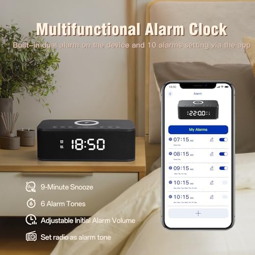 Dual Alarm Clock Radio with Bluetooth and White Noise
