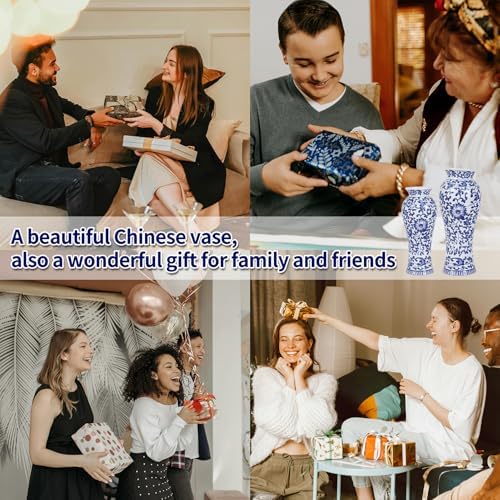 Yunjuhop Chinoiserie Blue and White Vase Decor