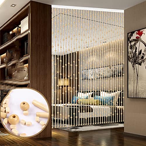 Natural Wood and Bamboo Beaded Curtain with 61 Strands