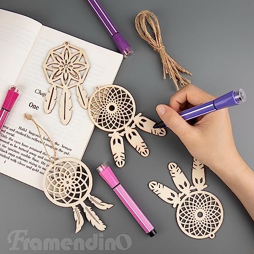 Framendino 40 Pack Wooden Dream Catchers DIY Decor Kit