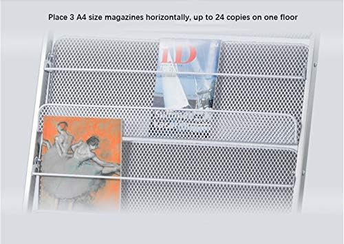 GENMO Floor-Standing Magazine Rack with 4 Large Shelves in Silver