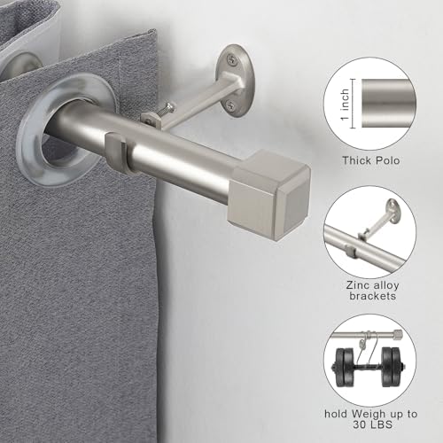 YuMierle 1 Inch Heavy Duty Single Curtain Rods 36-72 Satin Nickel