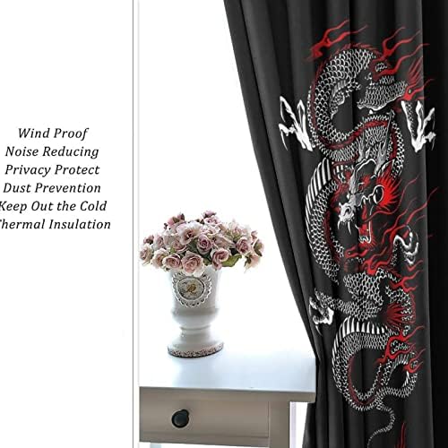 Fantasy Dragon Curtains Black Red Grommet Panels