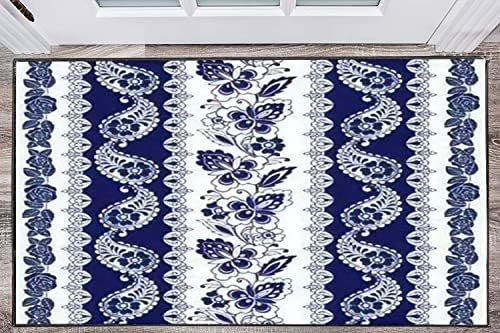 Modern 3D Area Rugs Set with Blue Floral Motifs