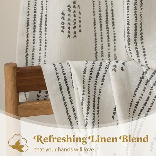 Boho Linen Curtains 2 Panels Black on Beige