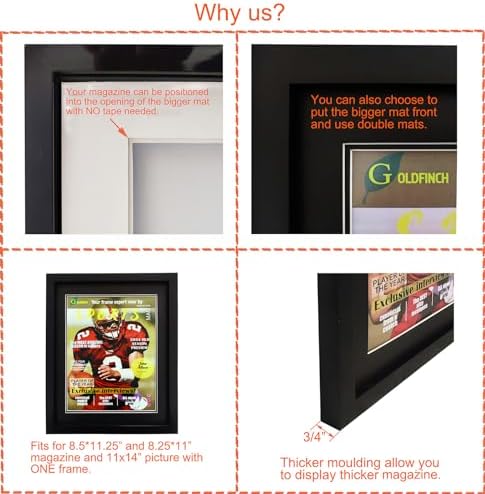 2 Pack Sports Magazine Frame with Black Matting and Hangers