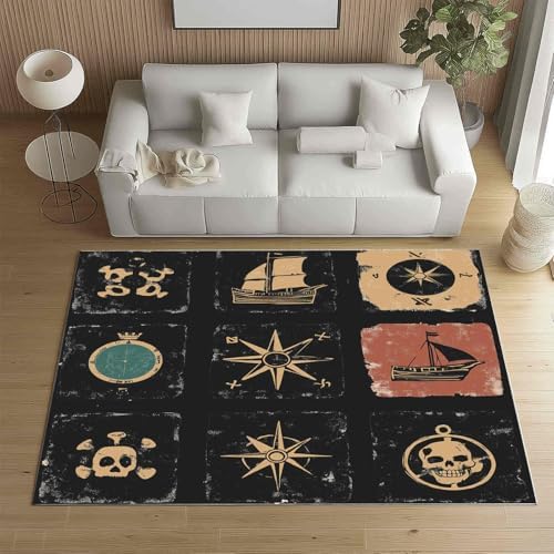 Cartoon Marine Telescope Washable Area Rug 5x6ft