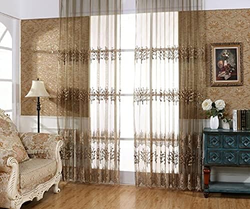 European Elegant Style Semi Sheer Curtains with Tree Leaves Embroidery