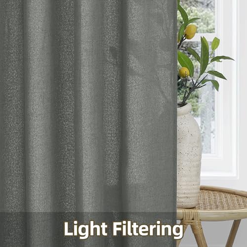 StangH Faux Linen Curtains 2 Panels Set Charcoal Grey 90 Inches Long