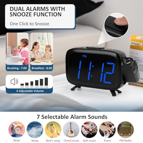 WAIGESEN Digital Projection Alarm Clock with Dual Alarms and FM Radio