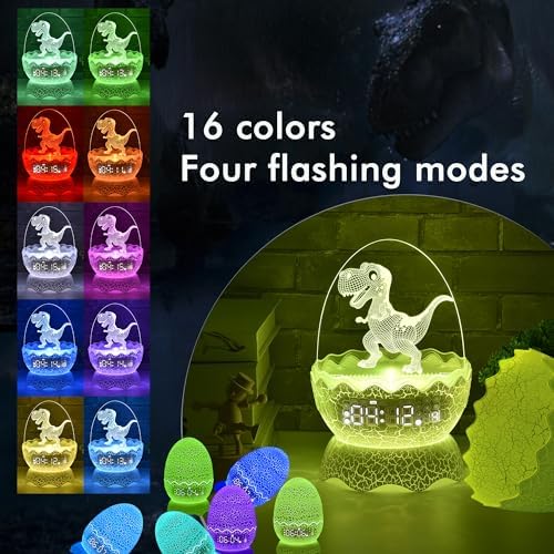 Cute Dinosaur Egg Alarm Clock with Night Light and Bluetooth Speaker