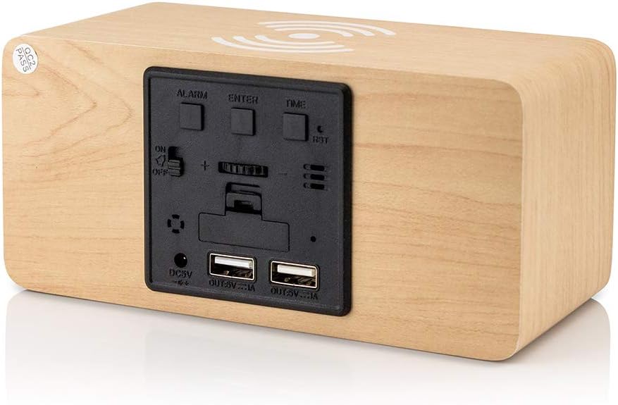 OCT17 Wood Alarm Clock with Qi Wireless Charging
