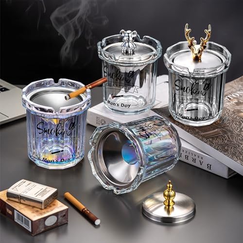 DAERTU Glass Ashtray with Lid for Cigarettes