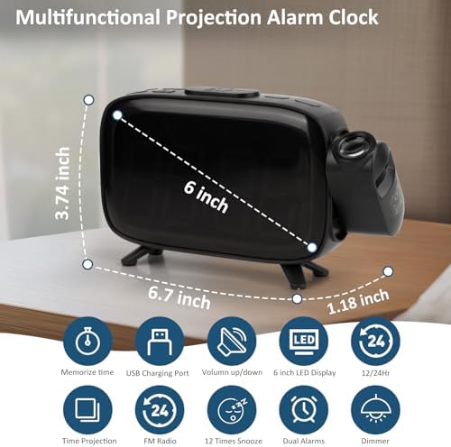 WAIGESEN Digital Projection Alarm Clock with Dual Alarms and FM Radio